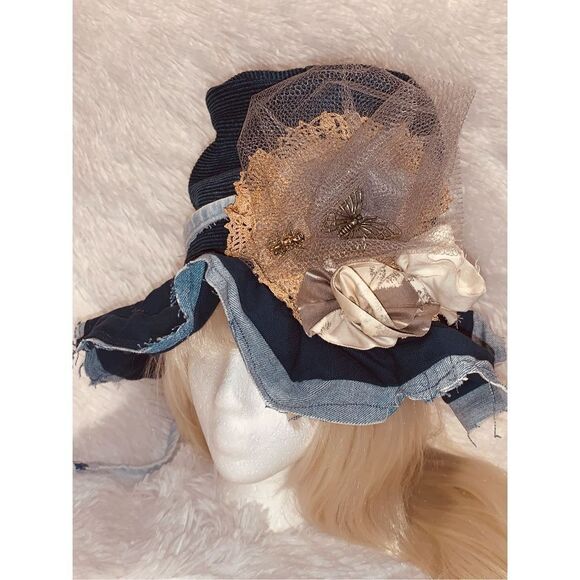 Custom Jean Embroidered Reversible Denim Floppy Top Hat Medium - Picture 3 of 14